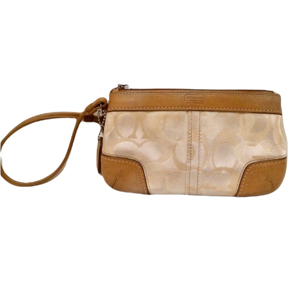 Coach Logo wristlet in tan and cream